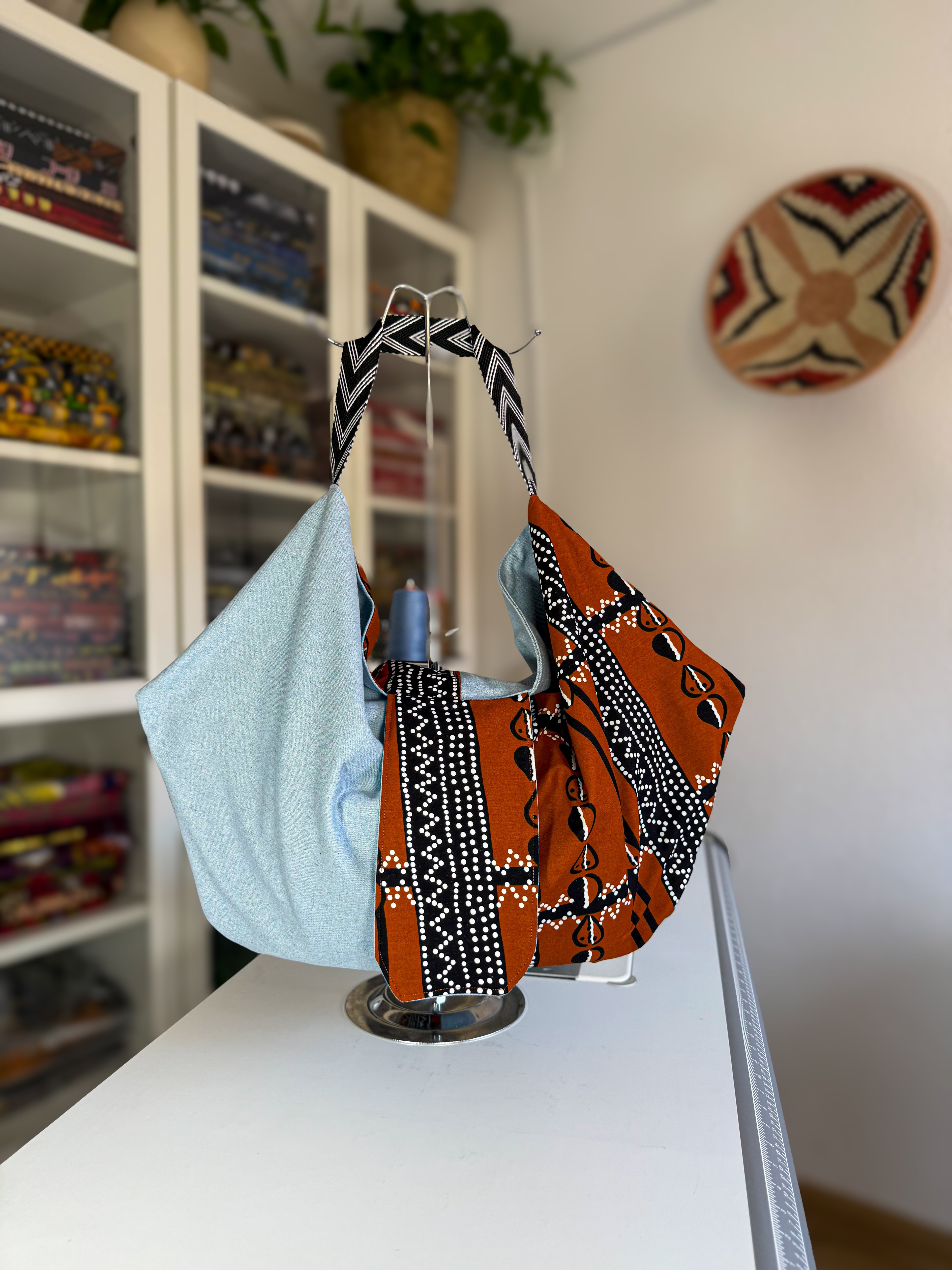 SIGANNA Origami Essence- Denim Artisan African Print Bag