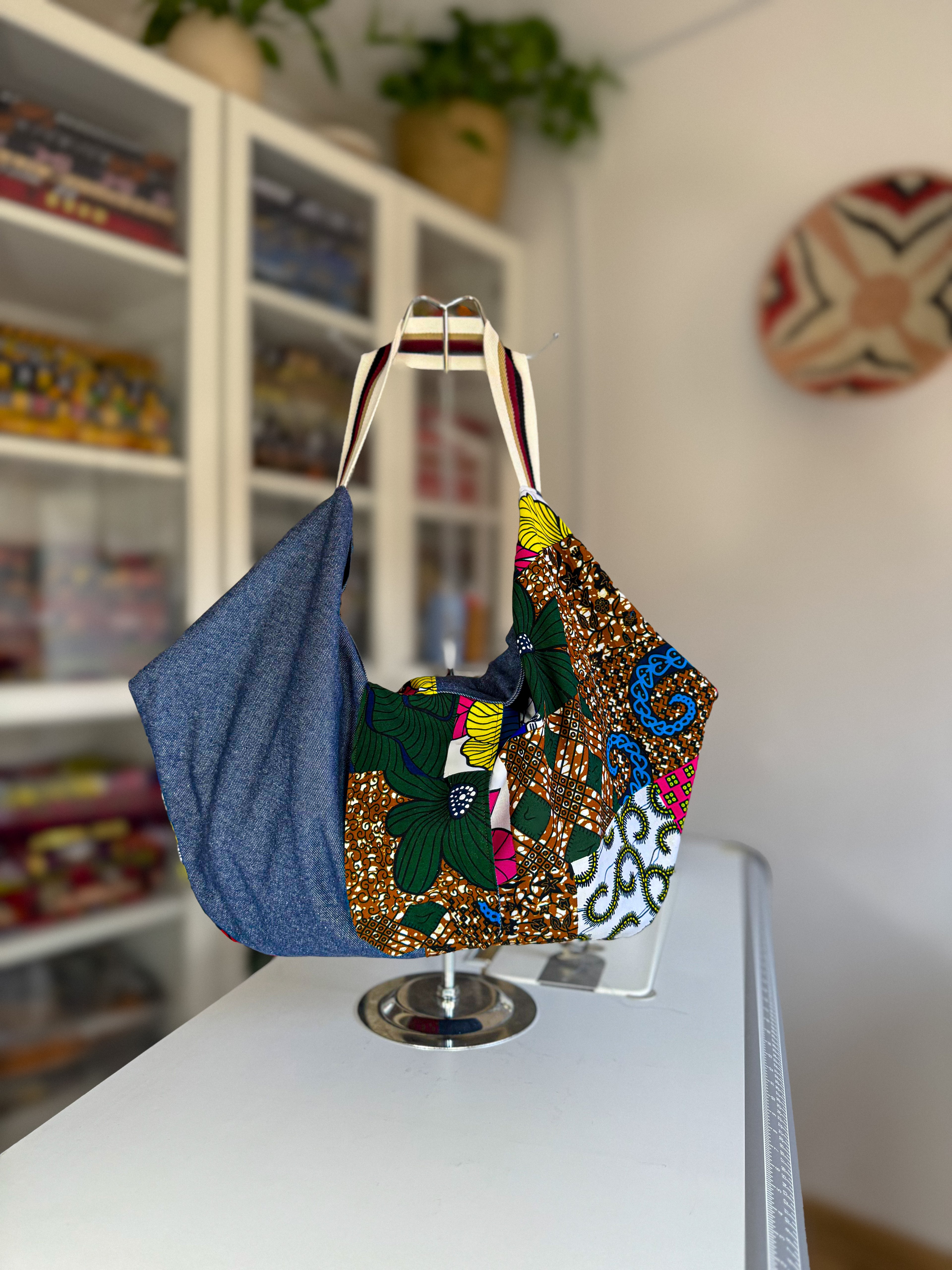 SIGANNA Origami Essence- Denim Artisan African Print Bag