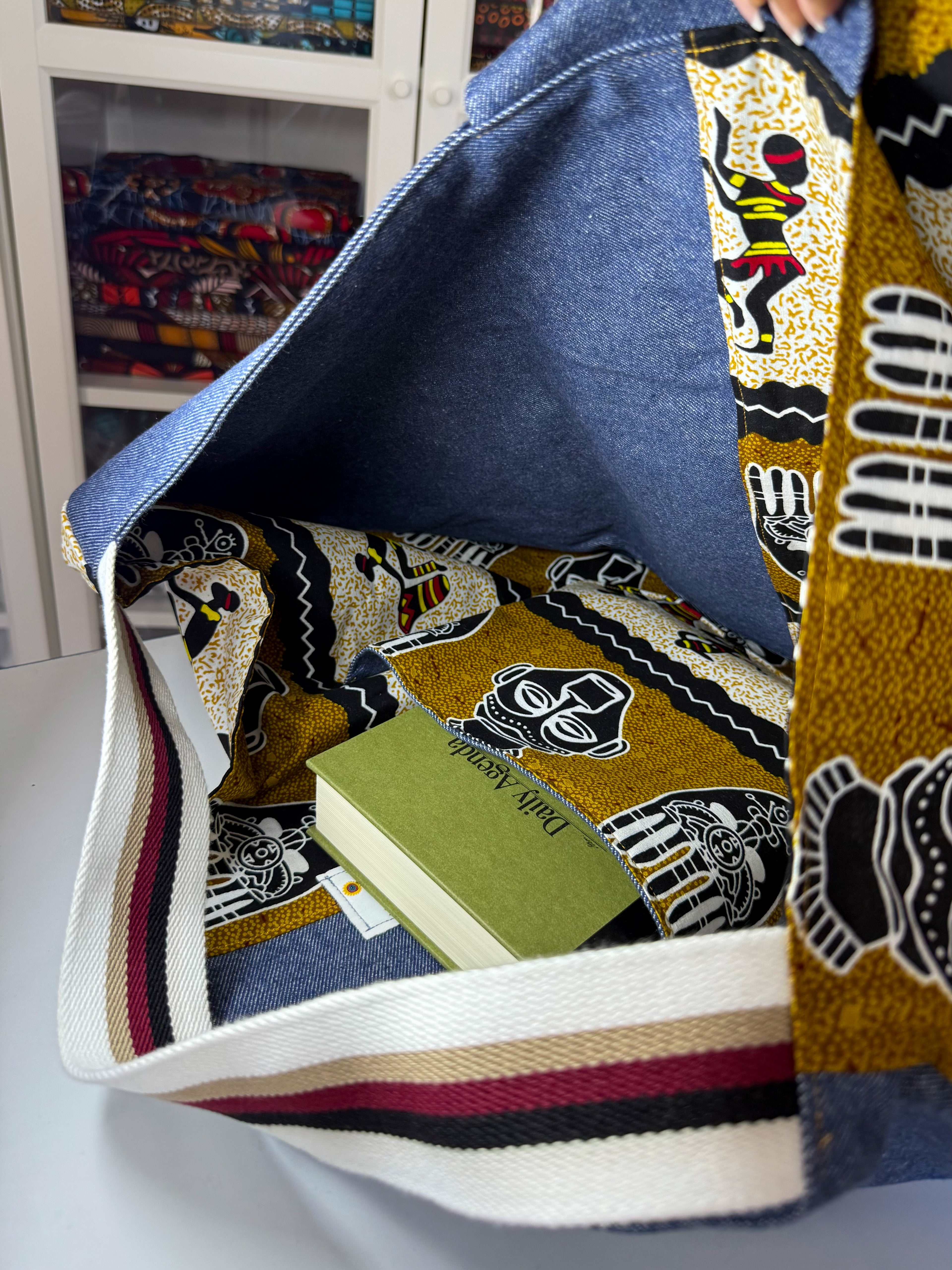 SIGANNA Origami Essence- Denim Artisan African Print Bag